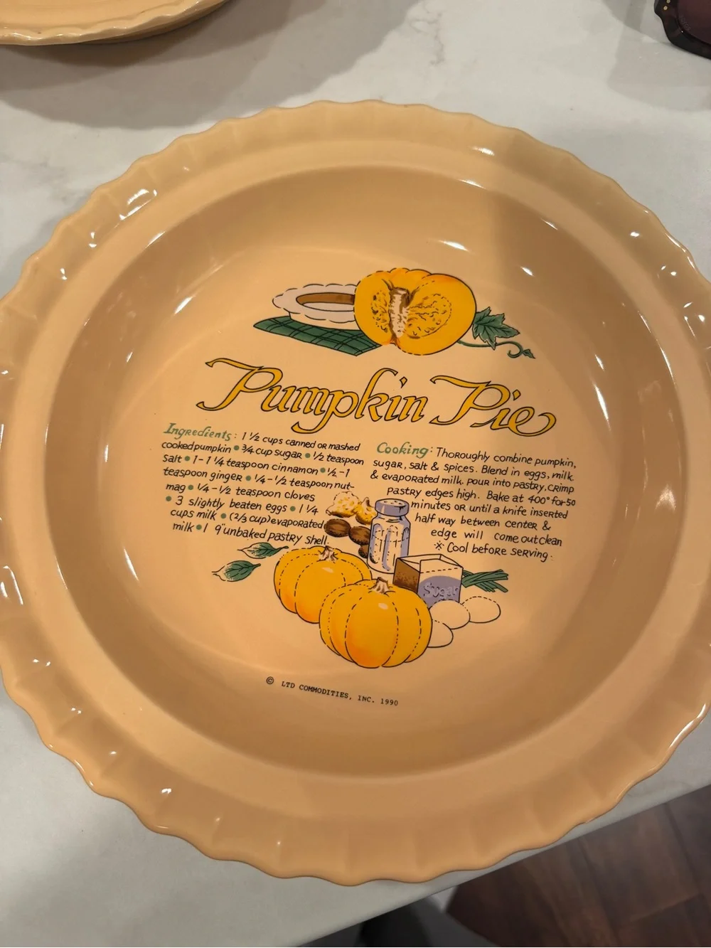 Pumpkin Pie Pie Plate Vintage 1990 pumpkin pie recipe baking dish
